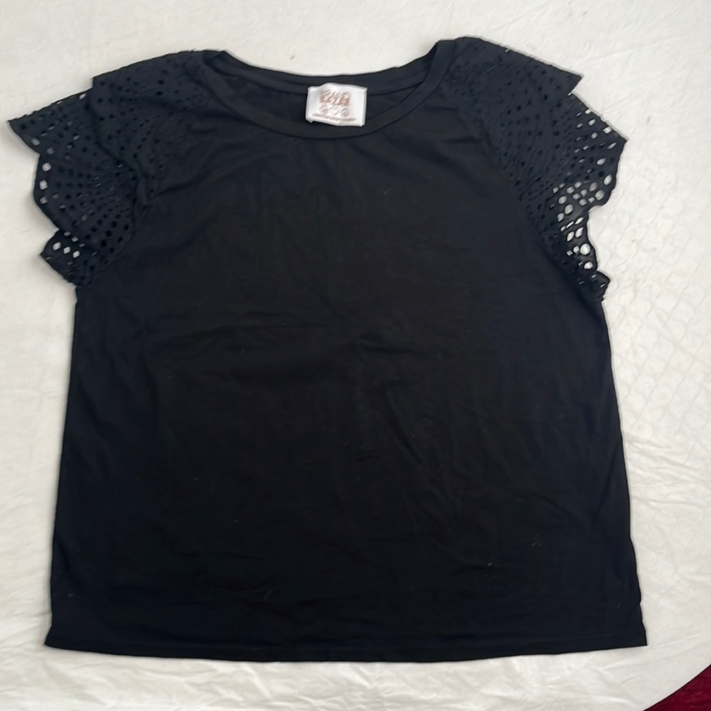 Brand Bazar black eyelet flutter cap sleeve t-shirt